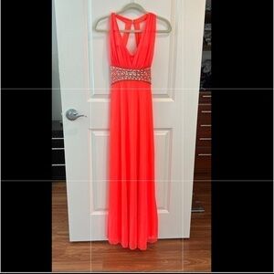 Sequin Hearts Neon Coral Prom Dress